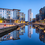 A photo of the waterfront in Leeds city centre.