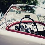 The interior of a classic car.
